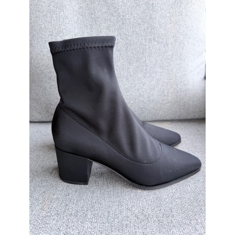 ASOS DESIGN Sock Boots Women 6 Black Block Heel Pointed Toe Stretch Ankle Boots